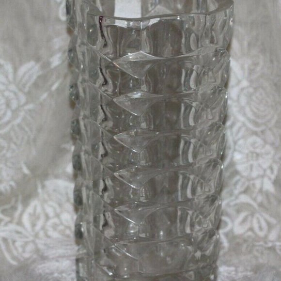 France Vintage Geometric Optic Clear Glass VASE Heavy Large 9 1/4"  very pretty - Picture 2 of 4